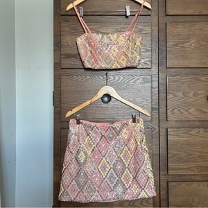 Colorful Geometric Patterned Women's Top and Skirt